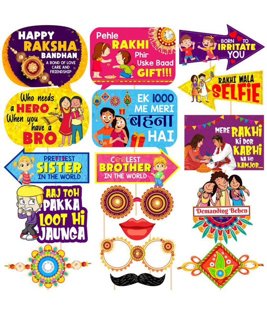 Pack of 17 Pcs Rakhi Photo Booth Props/Raksha Bandhan Props for Photoshoot/Happy Raksha Bandhan Props/Happy Rakhi Decoration for Raksha Bandhan Festival Photo Props